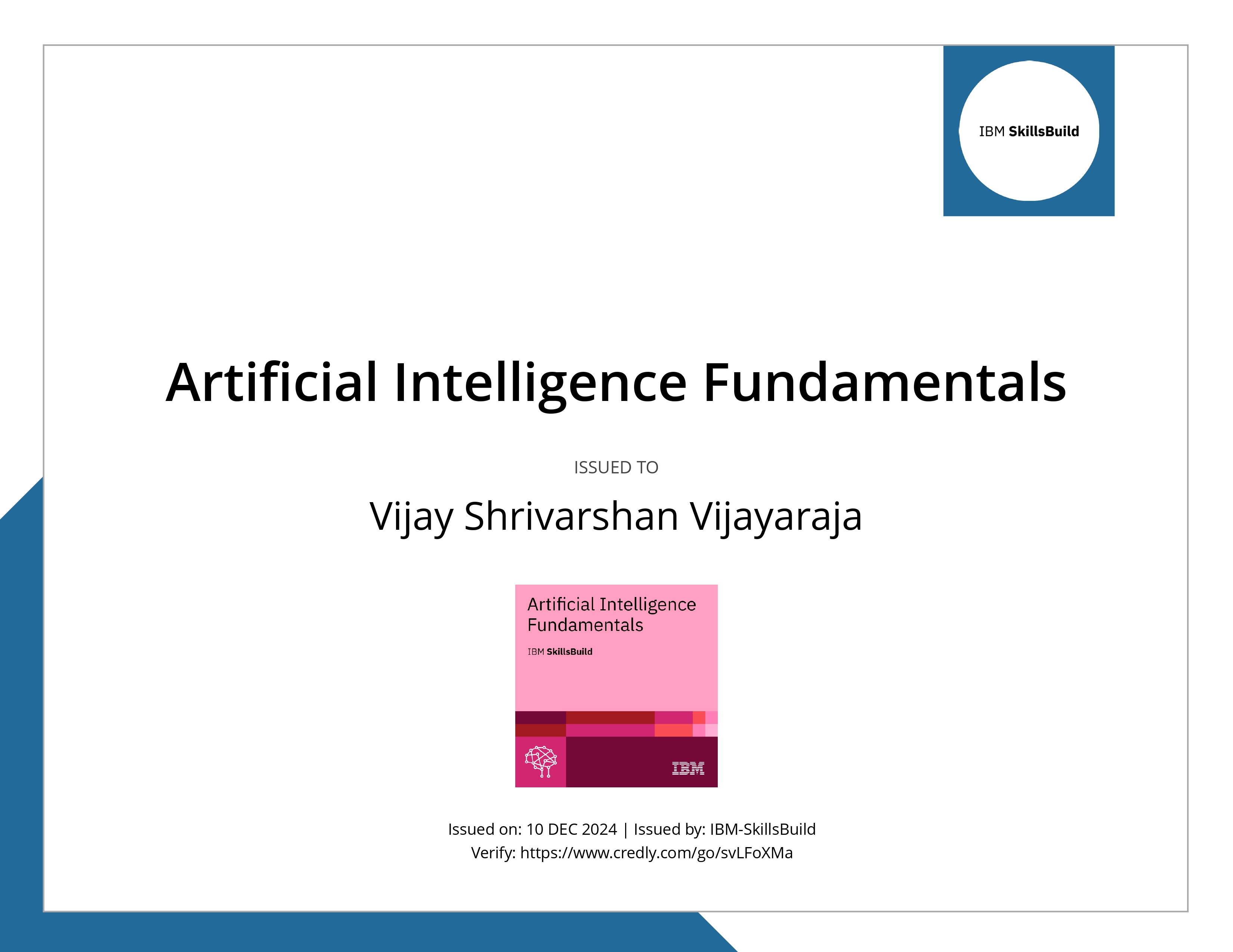 IBM Artificial Intelligence Fundamentals Certification